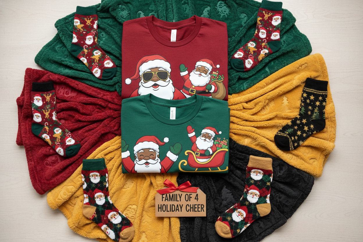 Black Santa Family 4 Pack Bundle Mockup