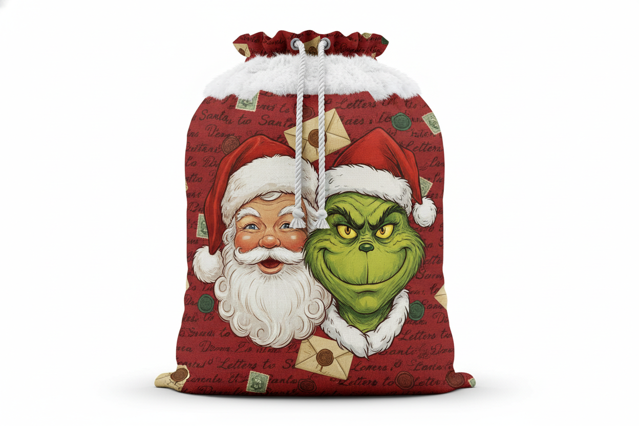 Letters to Santa with Santa and Grinch Bag Mockup