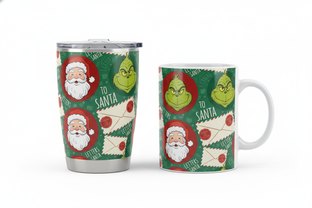 Matching Santa and Grinch Tumbler and Mug Set