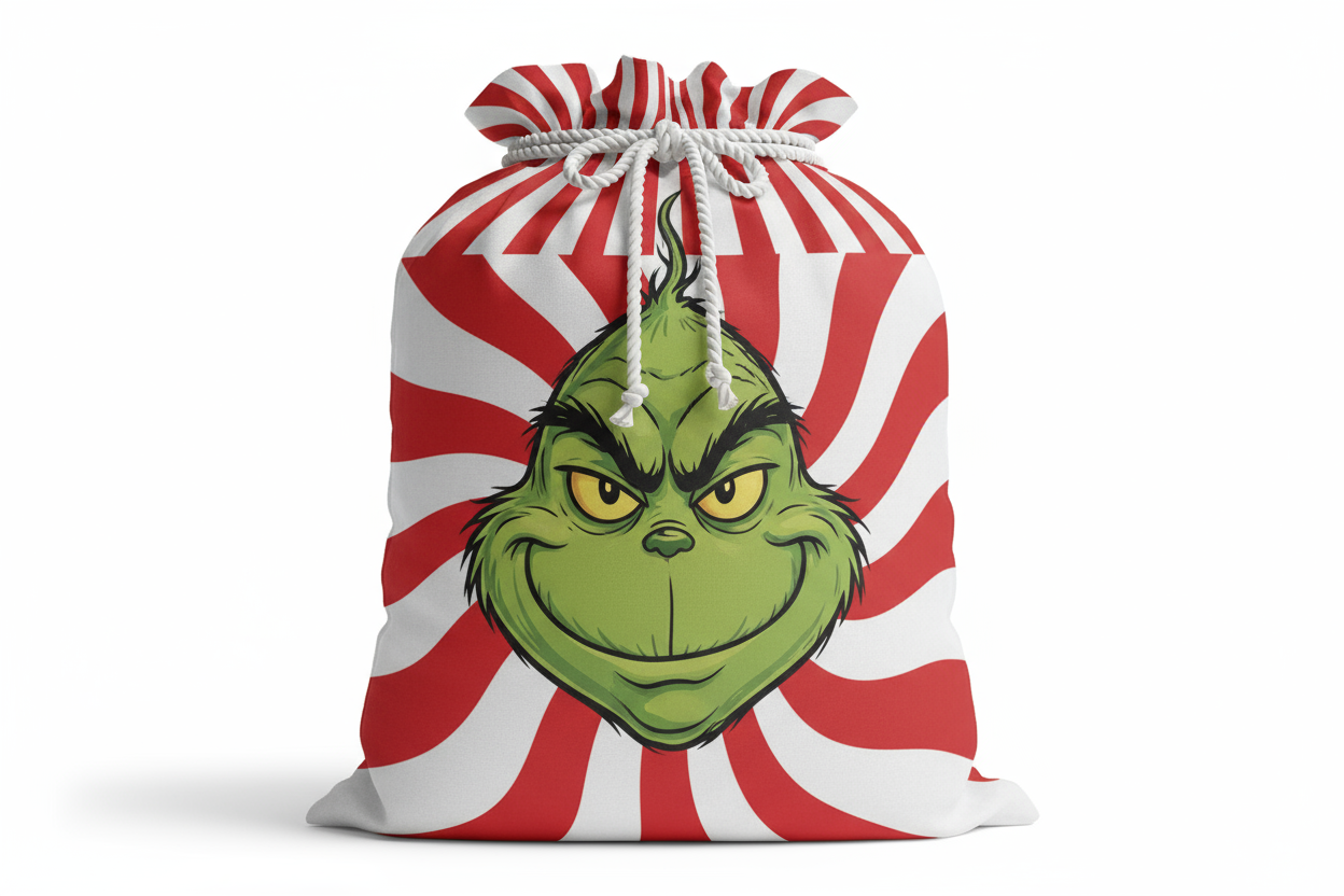 Peppermint Grinch Santa Bag Mockup